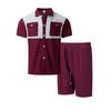 Men's Summer Color Block Short Sleeve Cardigan and Shorts Set with Double Chest Pockets