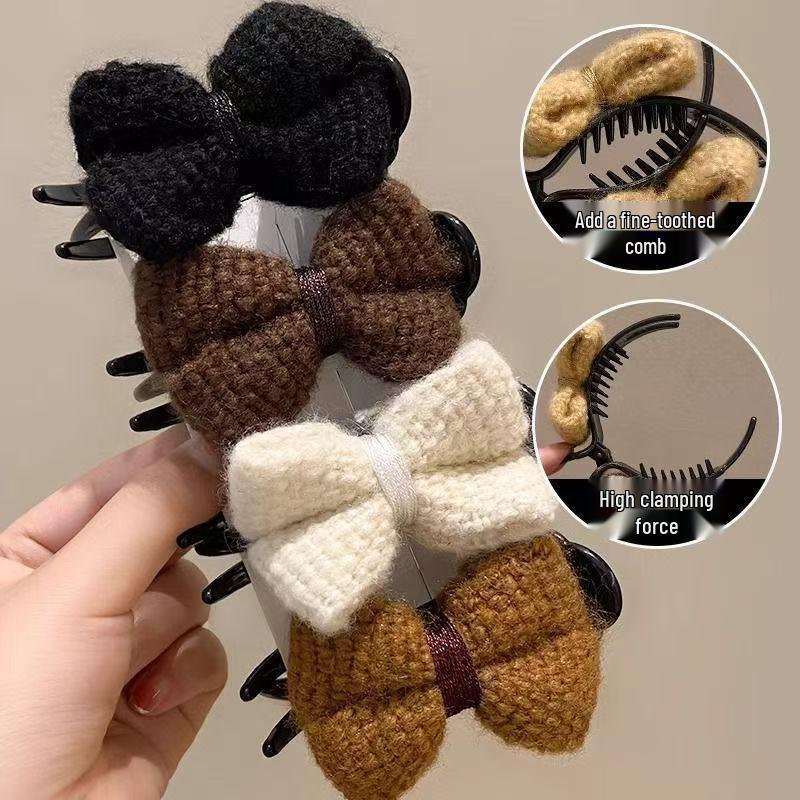Knitted Bow Claw Clip Hair Bun Maker - Autumn/Winter Hair Accessories for Women