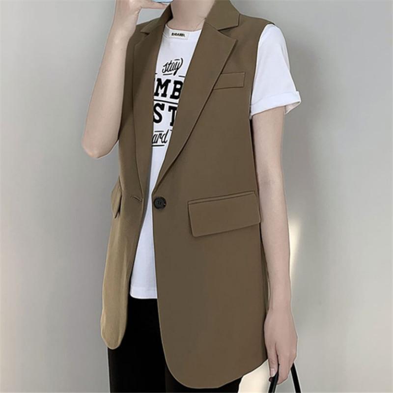 Tooxika Neue Damen-Anzugweste in Volltonfarbe, mittellang, ärmellos, Weste, Strickjacke