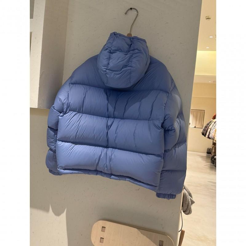 Blue Puff Sleeve Hooded Cotton Coat Women Versatile Warm Casual Outerwear Petite Figures 2026