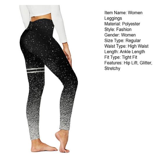 Women Leggings High Waist Slim Fit Hip Lift Yoga Pants Glitter Golden Stamping Stretch Pants Travel Work School Daily Wear