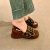 Wedge heel retro French versatile fluffy shoes women's shoes wear 2025 new autumn high heels plush slippers