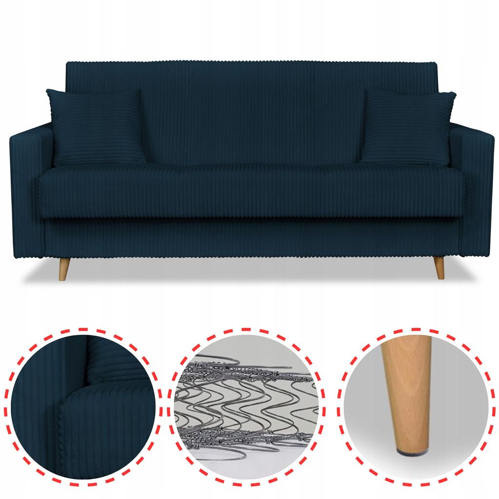 Sofa Bed Rene Sofa Bed with Storage Family Meble Corduroy Navy Blue
