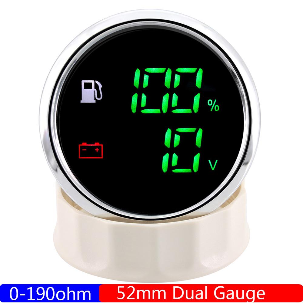 New 52mm Universal 2 in 1 Dual Gauge with Alarm LED Fuel Level Meter Voltmeter+Fuel Tank Level Sensor 0-190 Ohm Car Boat Custom