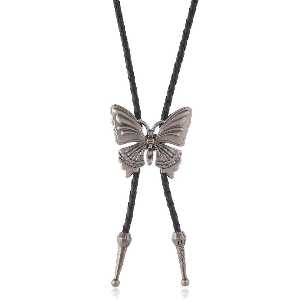 Boho Five-pointed Star Bolo Tie PU Woven Bronze Butterfly Choker Turquoise Feather Necklace  Men