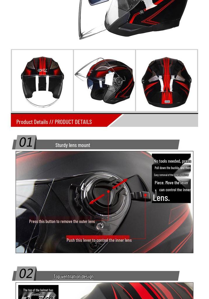 GXT708 Electric Scooter Helmet with Double Visor for Men & Women - All-Season Safety Half Helmet