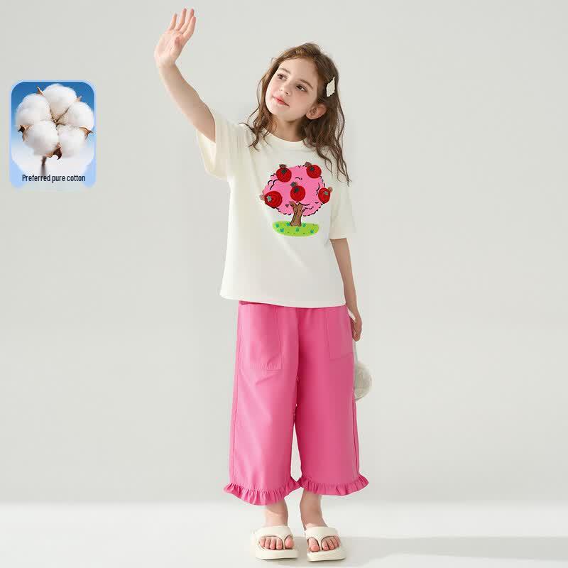 Montagut Girls' Summer Apple Tree T-Shirt & Pants Set