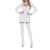 Womens Wet Look Patent Leather Bunny Costume Cut-Out Mini Dress Fishnet Stockings Set Sultry Nightclub Party Outfit