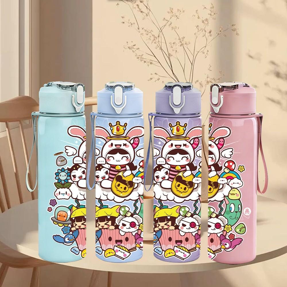 1PC Funny Bunny Character 750ml Color Plastic Sports Water Bottle Leakproof Flip Straw Lid Suitable for Sports Office Home Use