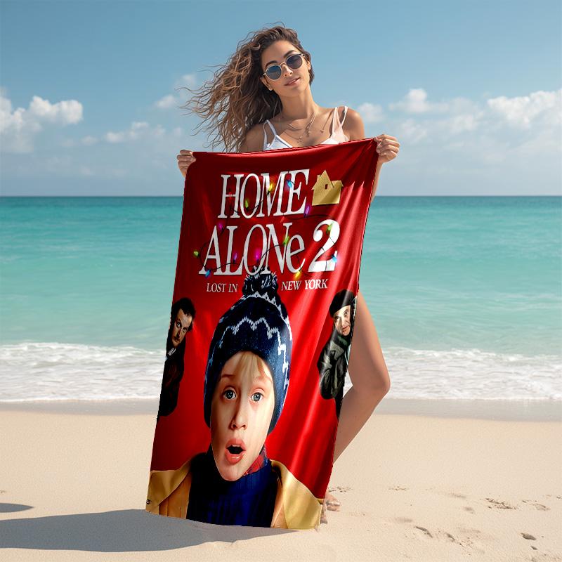 proof beach towel with Home Alone pattern - soft,absorbent,quick-drying,machine washable - perfect for swimming,camping,bathing