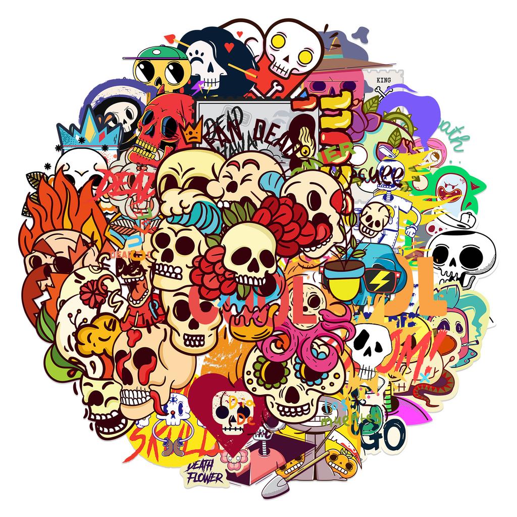 46PCS Cartoon Cute Skeleton Graffiti Sticker Luggage Pen Guitar Notebook Characters Guitar Waterproof Halloween Sticker Hot Item