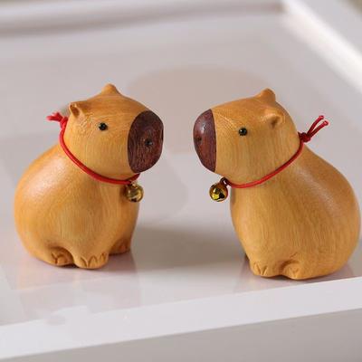 Wood Carving Capybara Cute Animal Sculptures and Figurines Home Room Office Car Figurine Decoration Small Gift