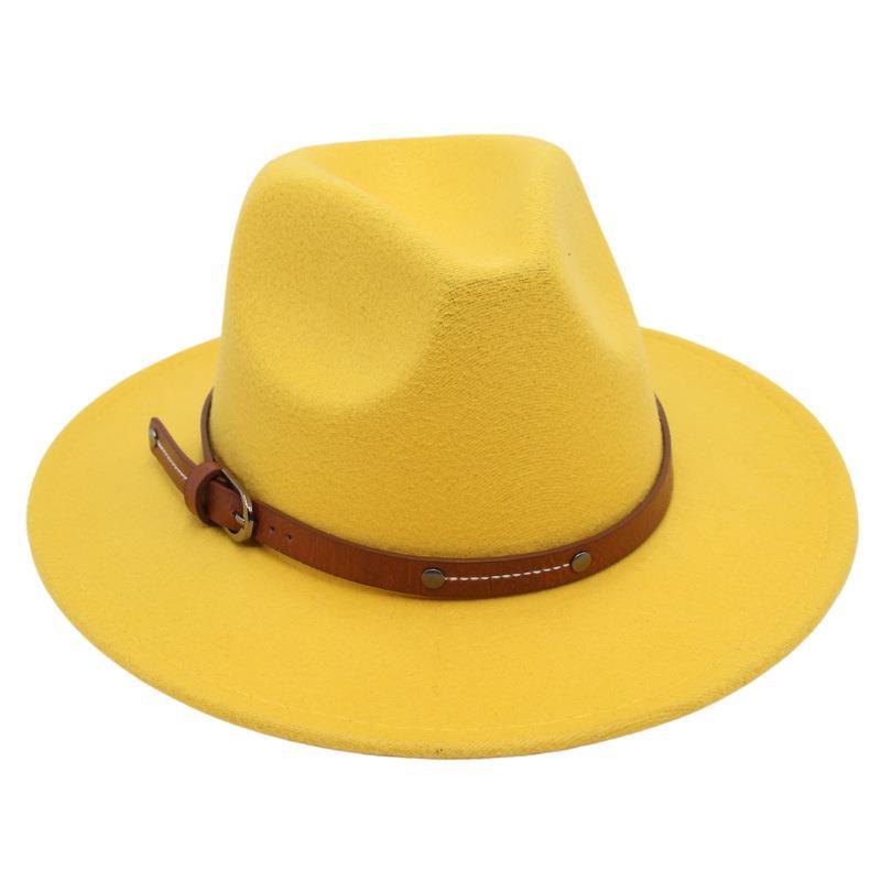 Big Edge Top Hat Belt Buckle Jazz Hat Men'S And Women'S Felt Hat Street Shooting Gambler Hat Concave Fedora Hat Tide