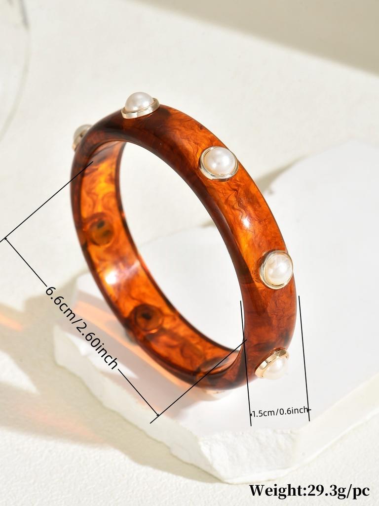 DIEZI Exaggerated Resin Pearl Shell Wide Bangles Vintage Fashion Geometric Round Bracelet Bangle For Women Men Gift Jewelry