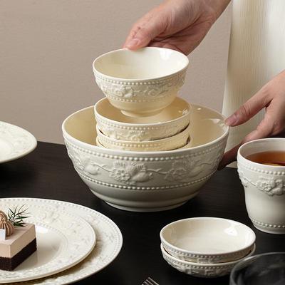 Elegant Embossed Ceramic Bowl & Plate Set: 2025 High-End Tableware for Home & Housewarming