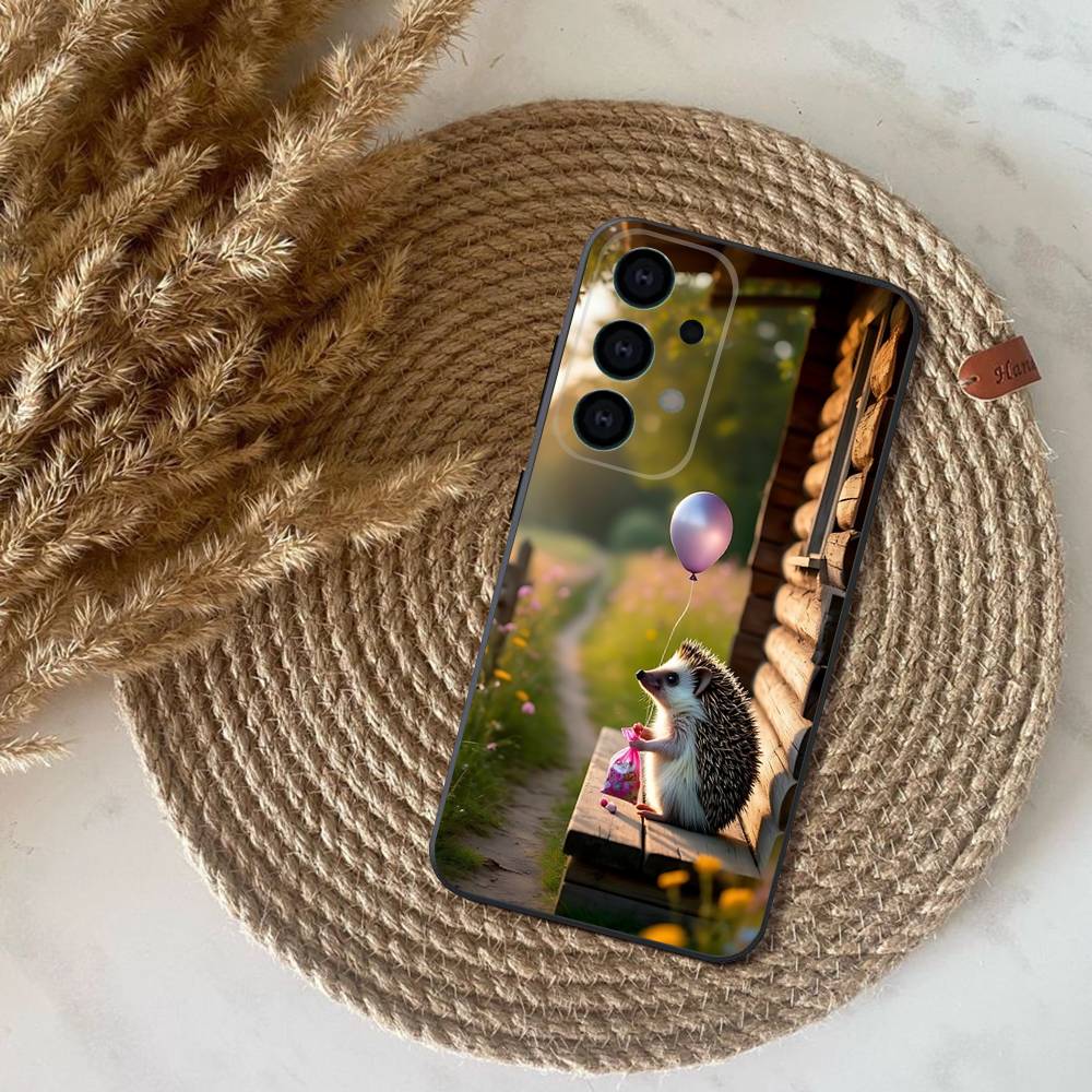 Phone Case For Samsung S25,S24,S21,S22,S23,S30,Ultra,S20,Plus,Fe,Lite,Note,10,9,Cute Animal Hedgehog 5G Black Cover