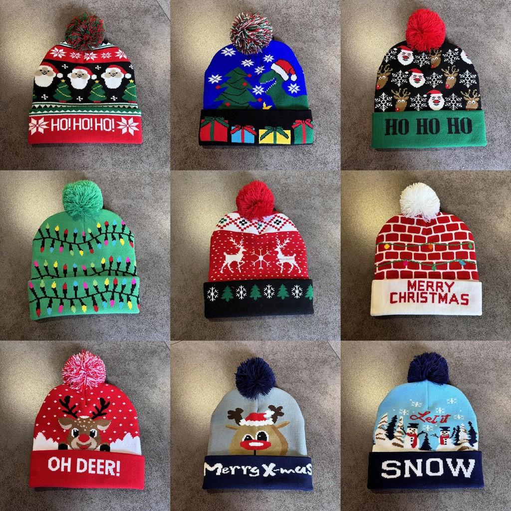 Cute Elk Snowman Santa Claus Pattern Christmas Theme Warm Knitted Hat Winter For