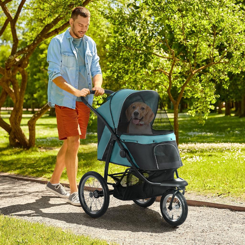Folding Dog Stroller, All-Terrain, Adjustable Canopy, 111 x 58 x 107 cm, Dark Green