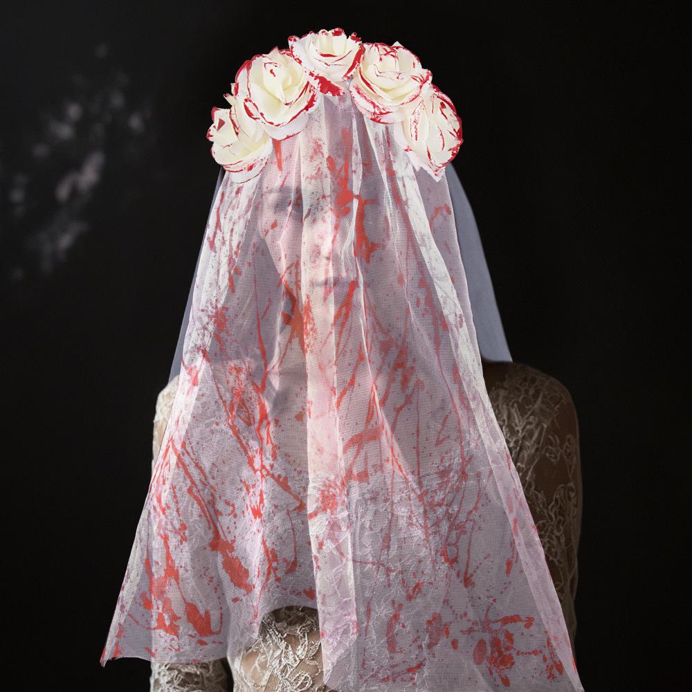New Ghost Bride Bloodshed Headveil Hair Buckle Mask Halloween Ghost Festival Costume Accessories Party Props