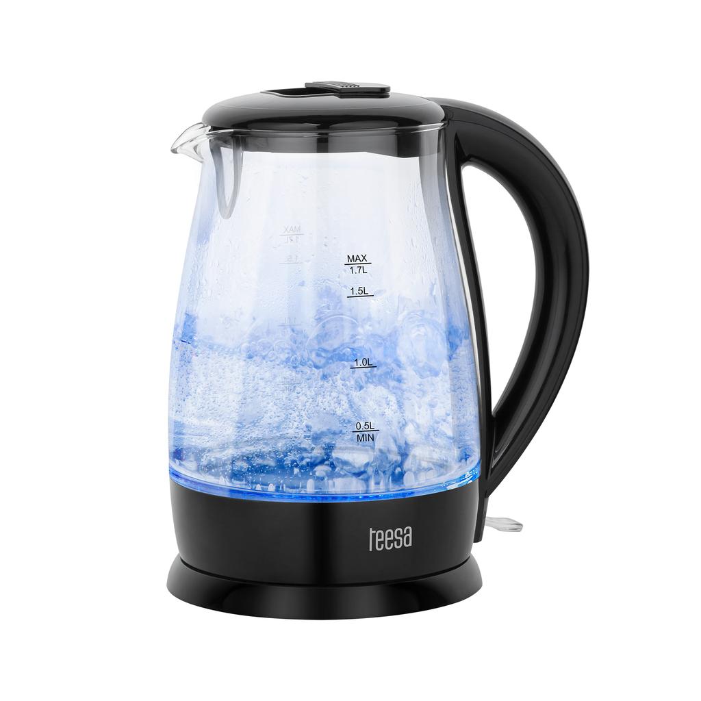 Teesa cordless electric kettle, glass, black, 2200W, 1.7L