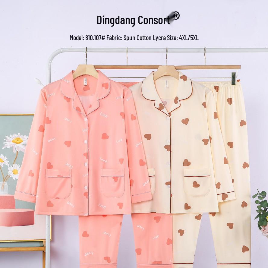 

Dingdang Guifei Women s Two-Piece Pajama Set: Long-Sleeve Top & Pants, Turn-Down Collar, Cozy Autumn/Winter Homewear 5XL