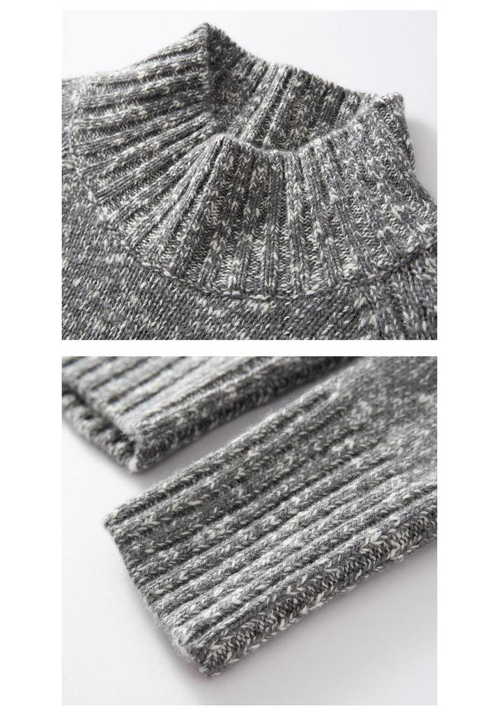 Women's Korean Style Floral Yarn Cashmere Sweater - Autumn/Winter Half-High Collar Loose Slimming Pullover