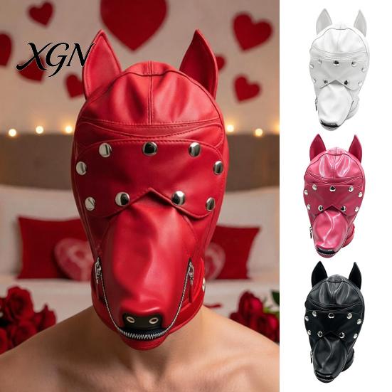 Hardcore BDSM Equipment Unisex Sexy Costumes, Faux Leather Open Mouth Dog Headgear, Full Face Hood for Roleplay Fetish Masks Cosplay And Role