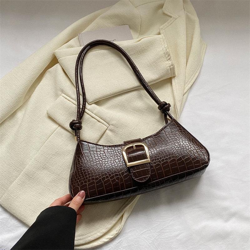 2023 Trendy White French Texture Underarm Handbag for Women - Solid Color Baguette Style