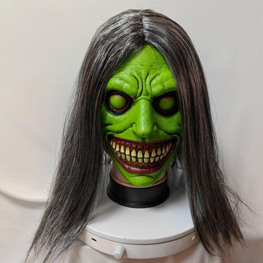 Halloween-Hexenmaske mit weißem Gesicht und Augen, furchterregender Dämonen-Kopfschmuck Cosplay Exorzistenmaske