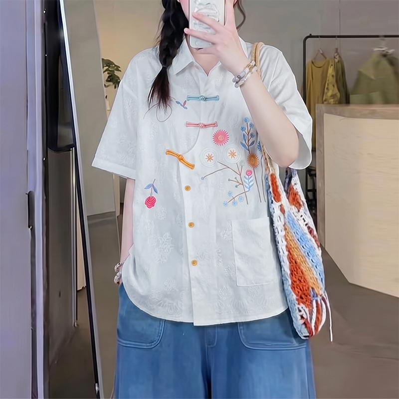 ZANZEA Women Casual Turn Down Collar Loose Short Sleeve Floral Print Blouse S