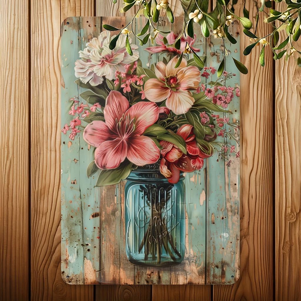 Vintage-Inspired Metal Tin Sign with Beautiful Vase Design - Perfect for Home, Gym, Cafe, or Garage Decor, Indoor/Outdoor Use, 8