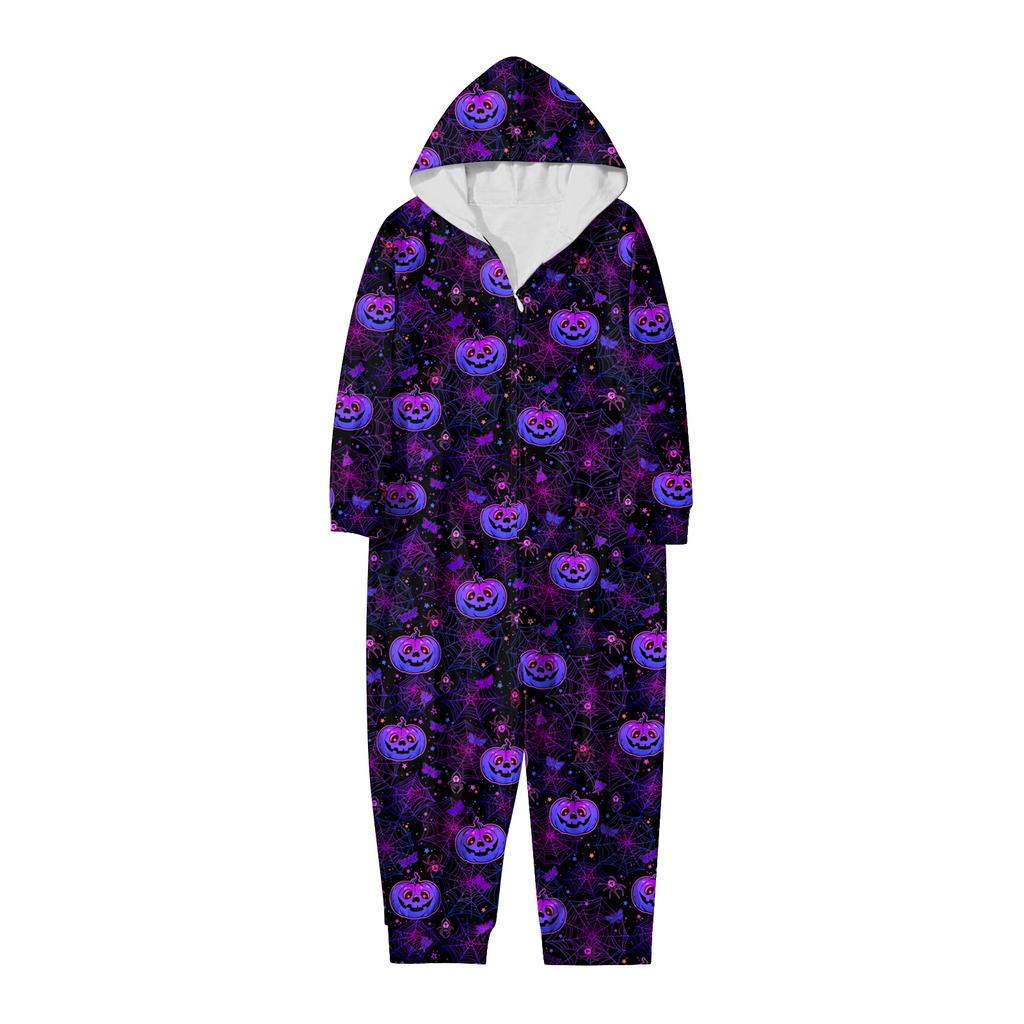 Halloween Printed Family Matching Hooded Long Sleeved Zippered Hooded Jumpsuit Set