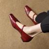 New Comfortable Beef Tendon Small Leather Shoes Low Heel One Pedal Four Seasons Wear Fashion Single Shoes Leather Large Size Shoes Flat Heel Square 