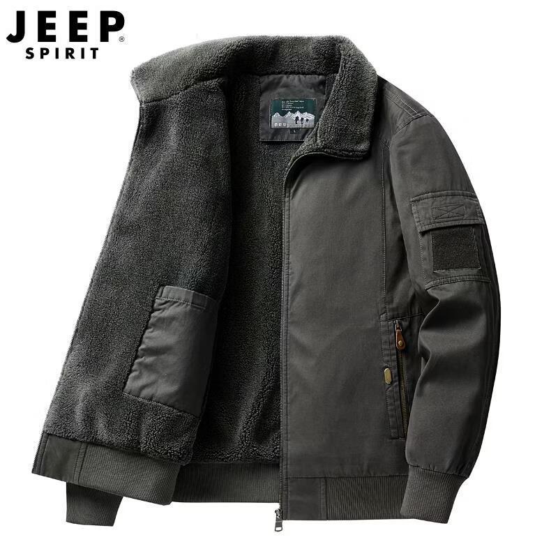 JEEP SPIRIT Men's Retro Pilot Lamb Wool Lined Cotton Jacket