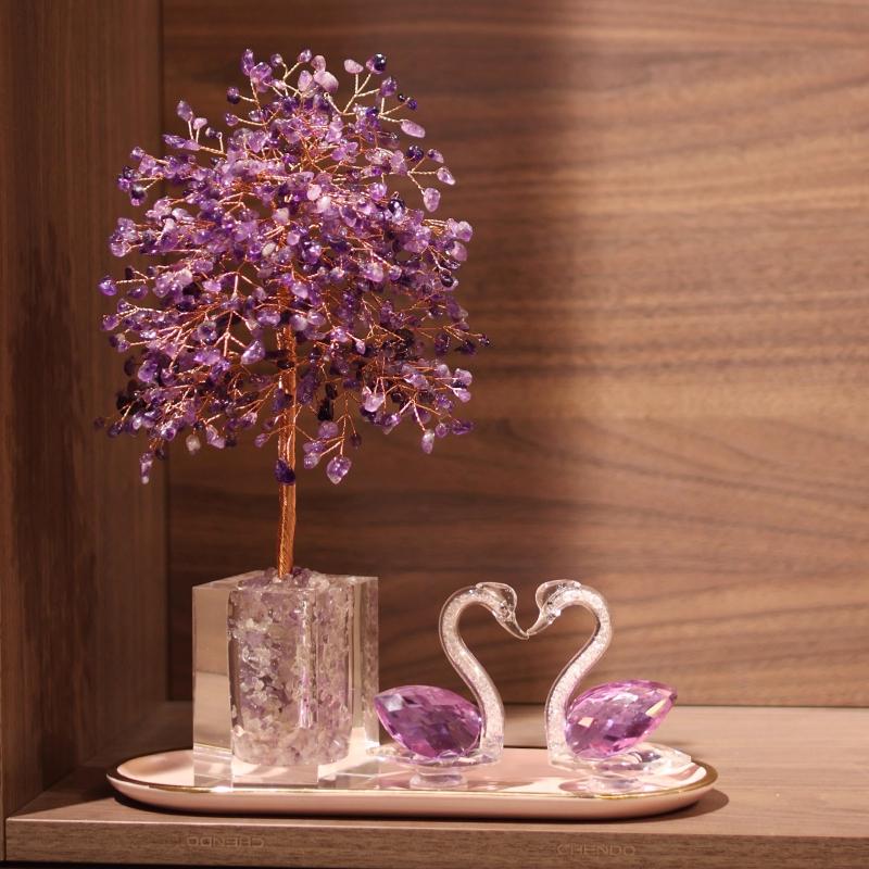 Amethyst Crystal Tree Crystals Healing Stones Reiki Natural Crystal Base Copper Wire Tree Life Spiritual Meditation Energy Room Office Desk Decor Gift