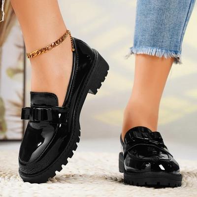 Women's Casual Loafers 2024 New PU Waterproof Thick-soled Women's Shoes Elegant Bow Designer Office Shopping