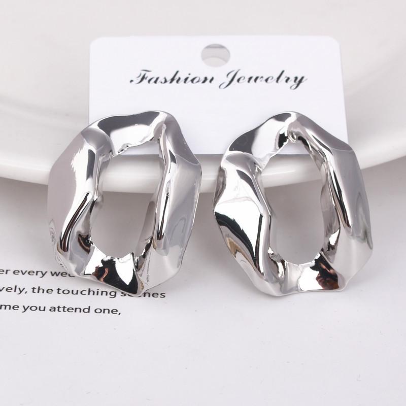 Vintage Minimalist Irregular Round Drop Earrings for Women Geometric Chunky Metal Circle Dangle Fashion Punk Statement Jewelry
