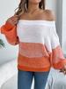 Autumn Winter Women Color Block Off Shoulder Sweater Long Sleeve Cable Knit Tops Long Sleeve Pullover Basic Fashion Elegant Clothing