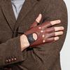 100% Genuine Leather Half-Finger Gloves for Men, Made from Genuine Sheepskin, Red/Brown/Blue, for Driving and Riding,