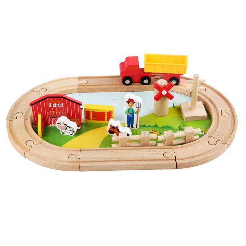 23-Piece Wooden Farm Animal Train Set – Educational Toy for Kids