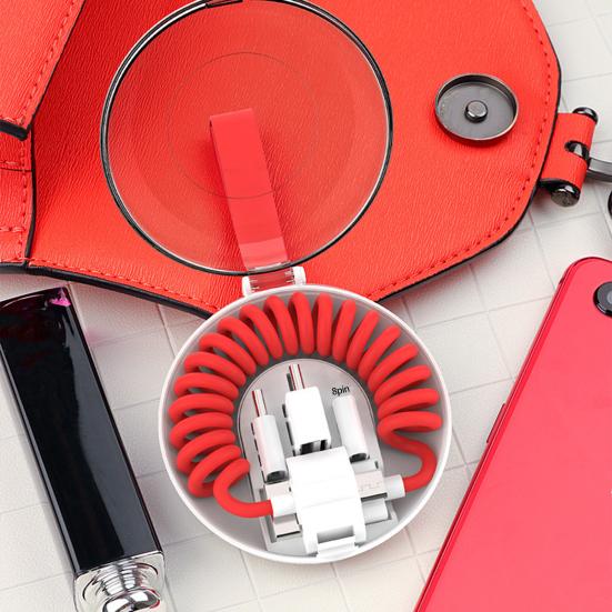 Charging Cable 3 Adapters with Storage Box Stretchy Safe Charging 3 in 1 Phone USB Spring Data Cable for Android for 8Pin for Type-C