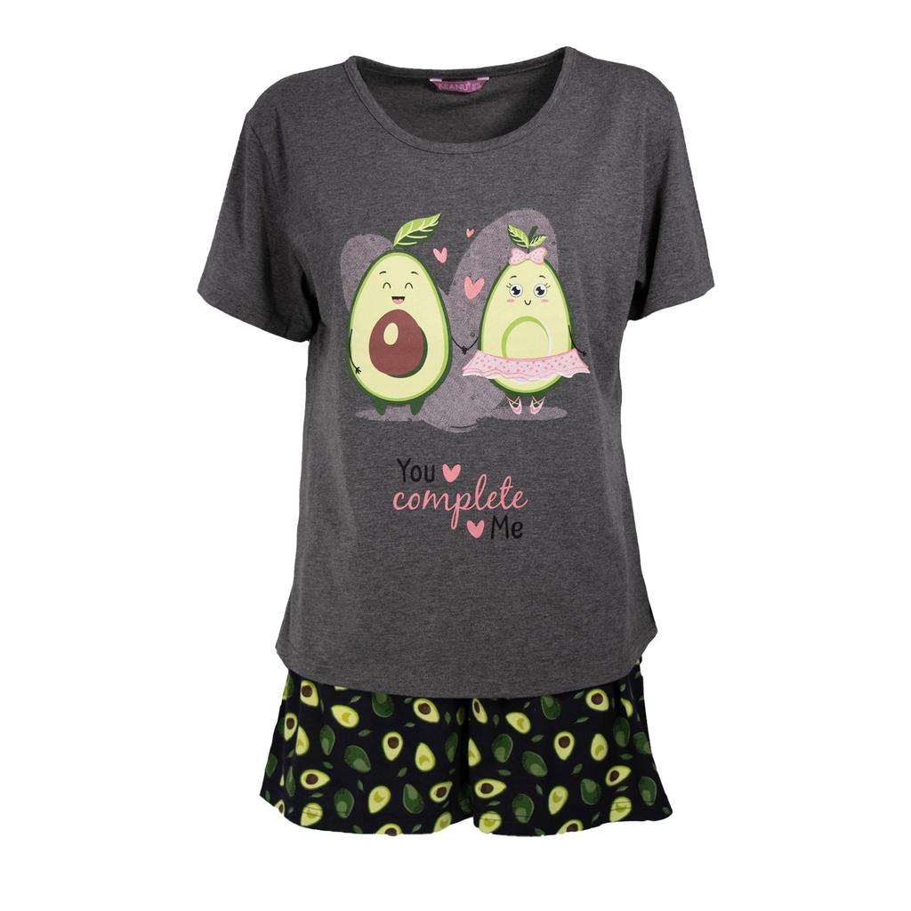 Keanu Womens/Ladies You Complete Me Avocado Short-Sleeved Short Pyjama Set