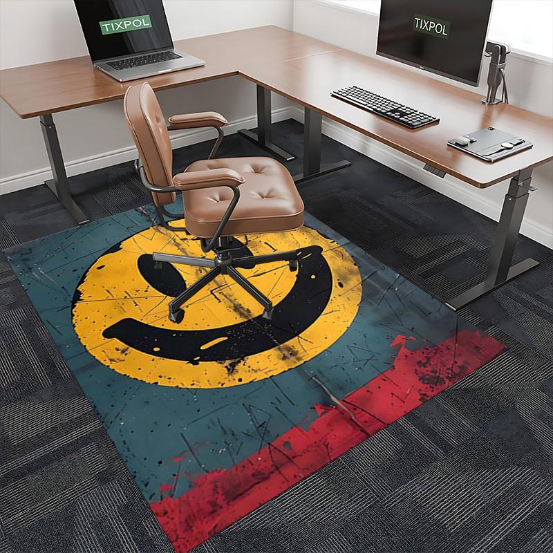1pc Smiley Face Chair Mat - Anime Cartoon Design, Anti-Slip Office Rug for Home Decor, Seasonal Gift, Suitable for Office, Living Room, Bedroom, Game