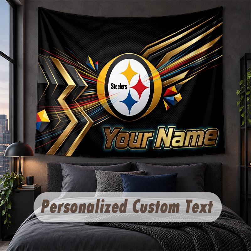Custom Name Text Tapestry,Pittsburgh Steelers Decorative Wall Hanging, Background Tapestry For Home Bedroom