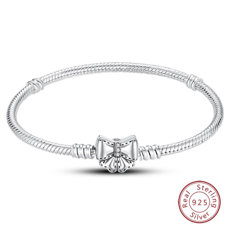 Original 925 Silver Heart Star Moon Snowflake Butterfly Bracelets 17 20CM For Women DIY Charms Jewelry Gifts