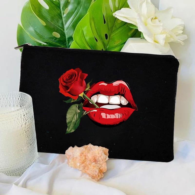 

Mini Zipper Makeup Bag Women Sexy Red Lips Travel Toiletry Bags Gift Red Lips Lover Party Bags Designer Cosmetic Bag for Makeup