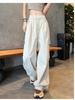 Women's High Waist Drawstring Waist Straight Leg Long Cargo Pants Casual Wide Leg Trousers