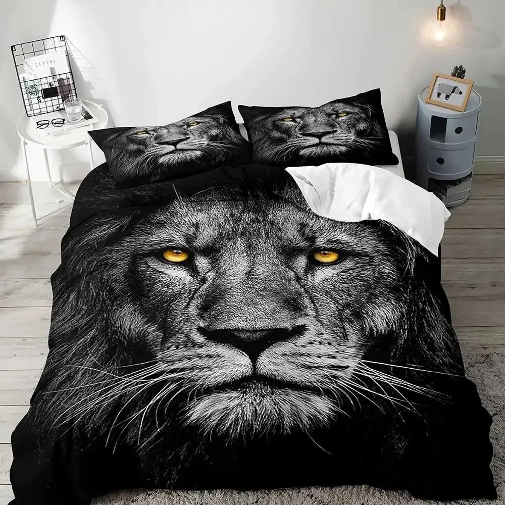 Lion Duvet Cover Set KingAfrican Safari Animal Black Bedding SetCouples Comforter CoverQuilt CoverRomantic Lion Couple Gifts