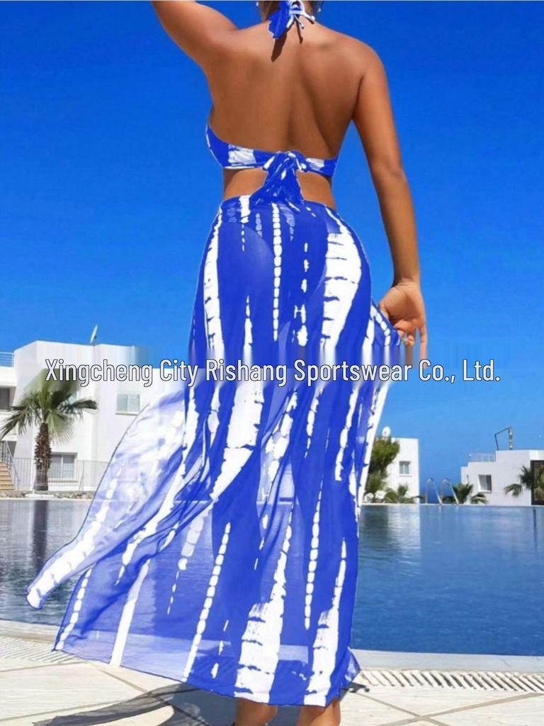 European & American Sexy Split Bikini Swimwear: Three-Piece Set with Beach Long Dress