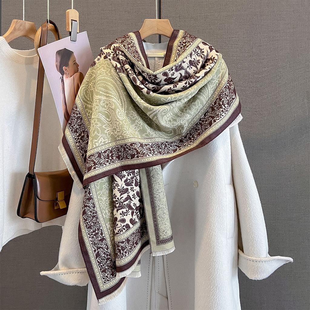 Retro Paisley Print Cashmere Feel Pashmina Women Winter Outdoor Keep Warm Large Shawls Wraps Tassels Lady Bufanda Blanket Poncho